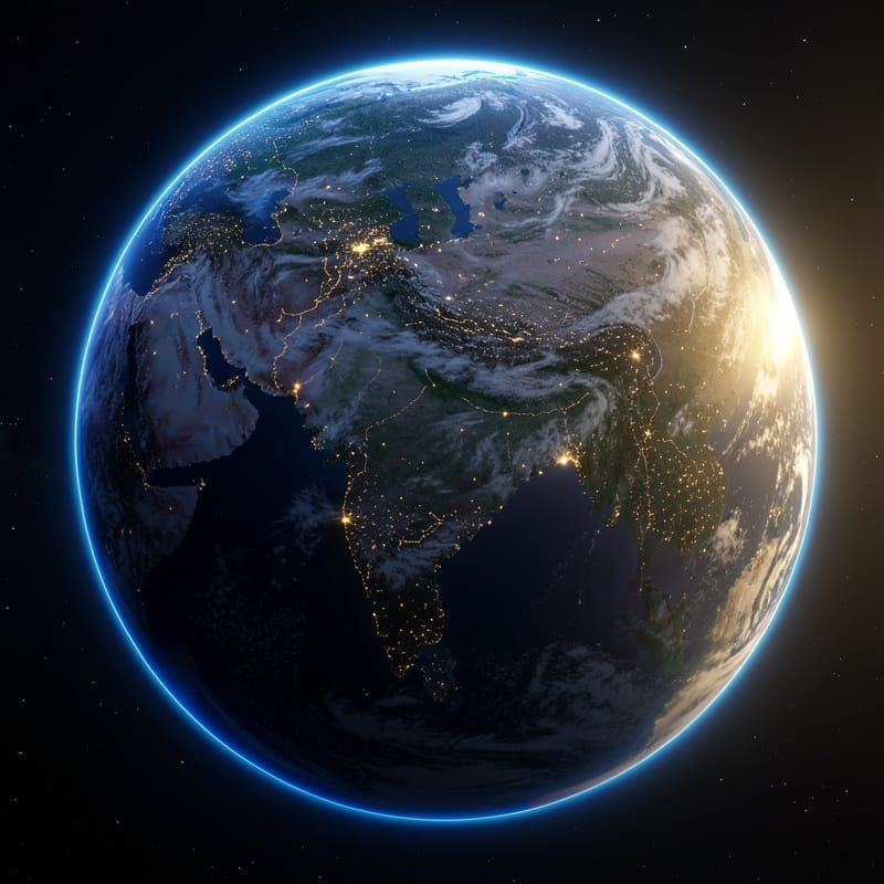 3D Earth globe centered on India